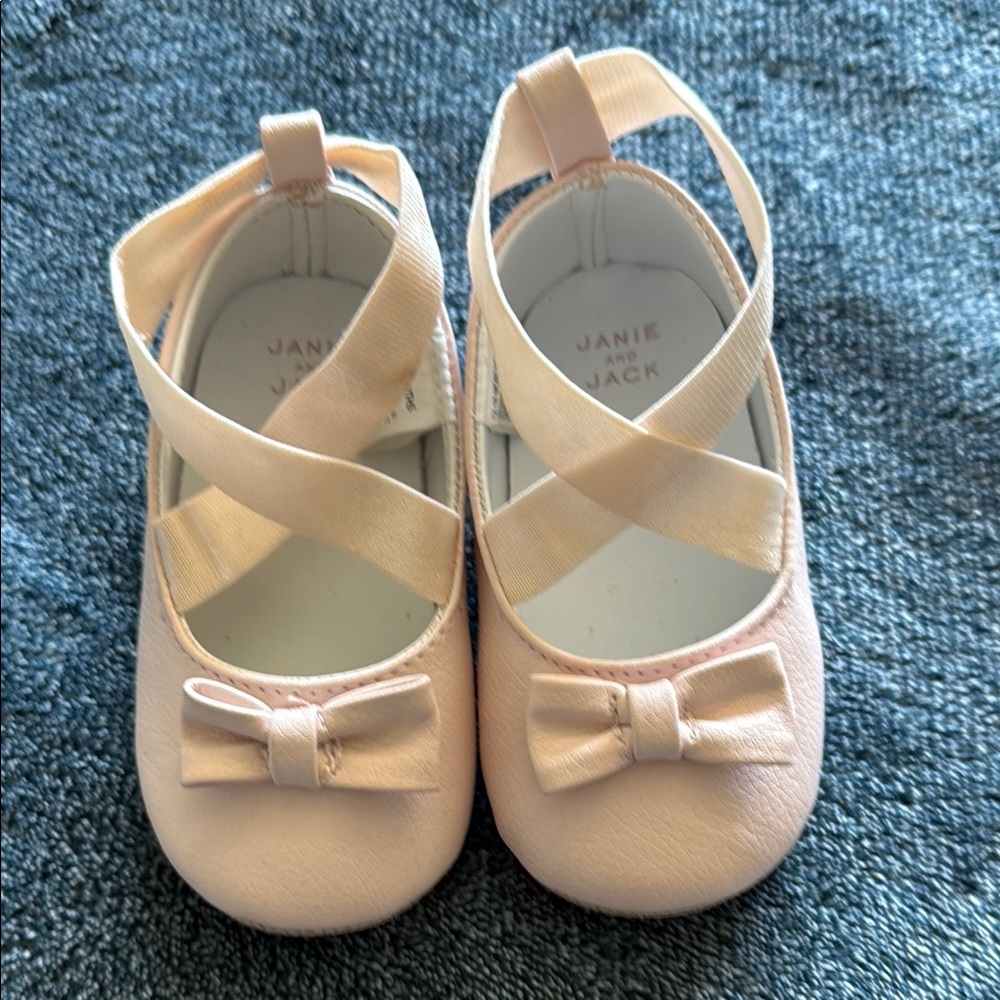 Janie and Jack Pink Dress Shoes with Bow and Elastic Straps